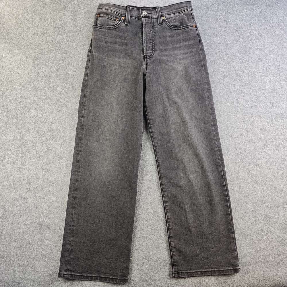 Levis Ribcage Straight Ankle Jeans Women's 28x27 Black High Rise Denim Stretch